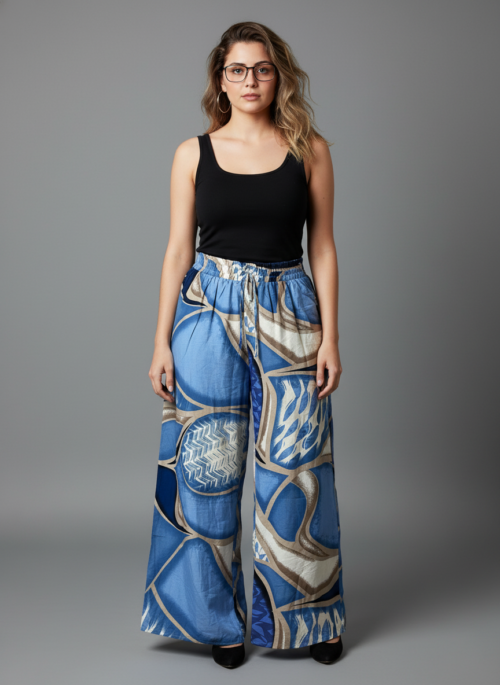 Blue Geometric Design Printed Palazzo