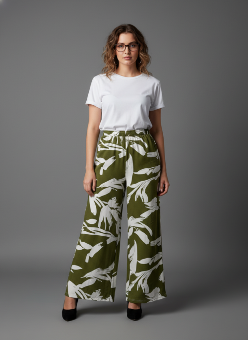 Olive Green Tropical Printed Palazzo