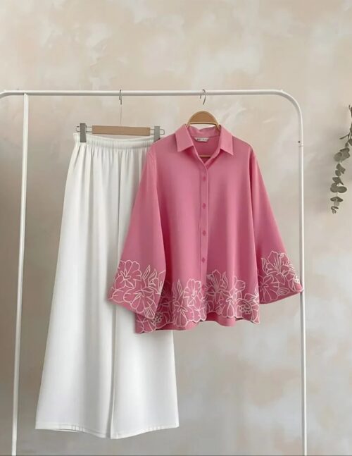 Rose Pink Top With White Palazzo Coord Set