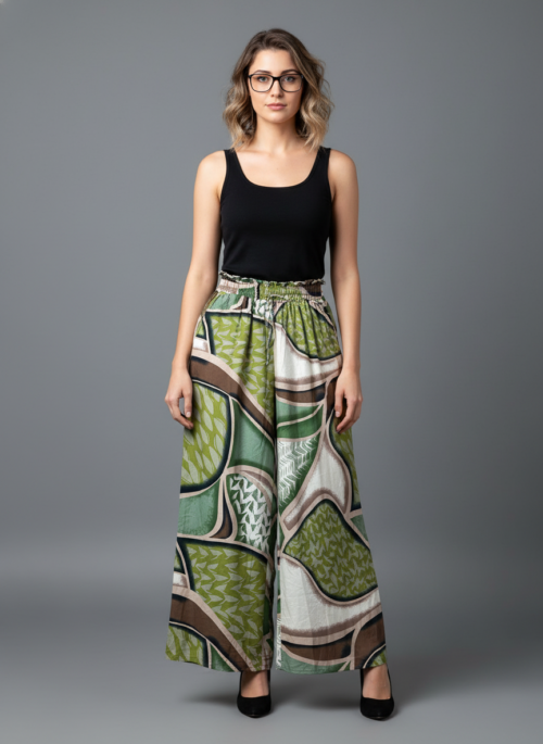 Sage Green Geometric Design Printed Palazzo