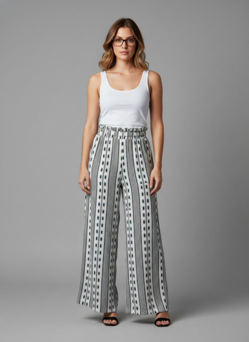 White & Black Striped Printed Palazzo