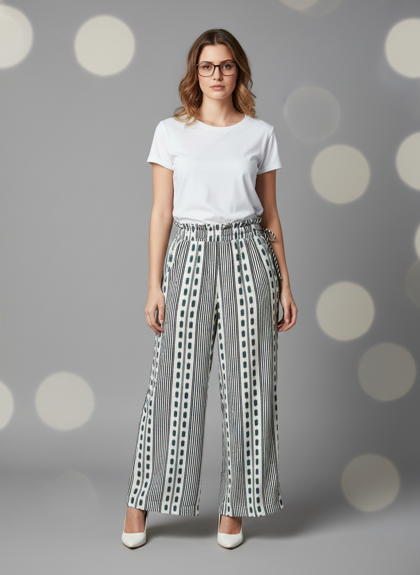 White & Black Striped Printed Palazzo - Image 2