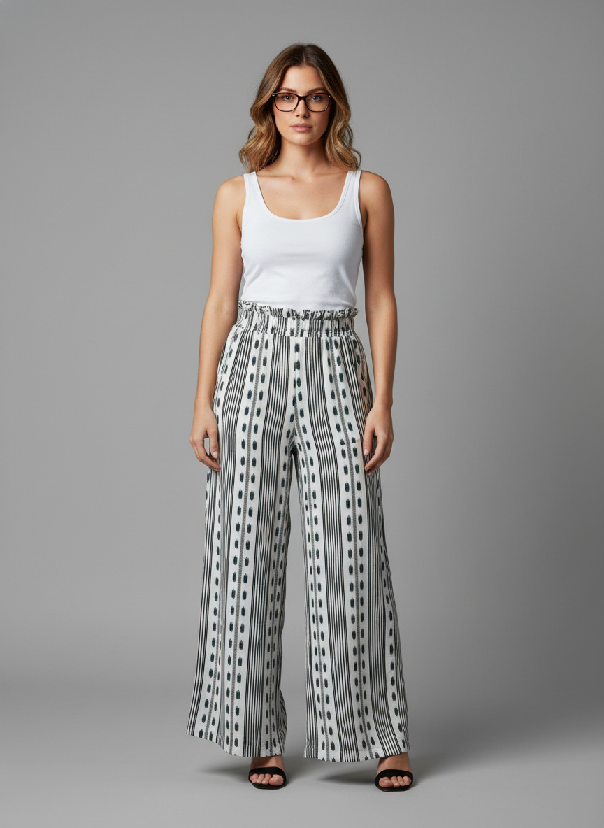 White & Black Striped Printed Palazzo
