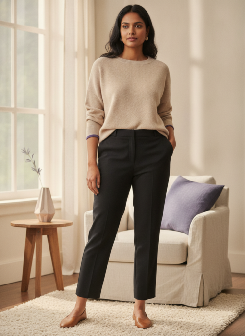 Women's Black Korean Ankle-Length Pants
