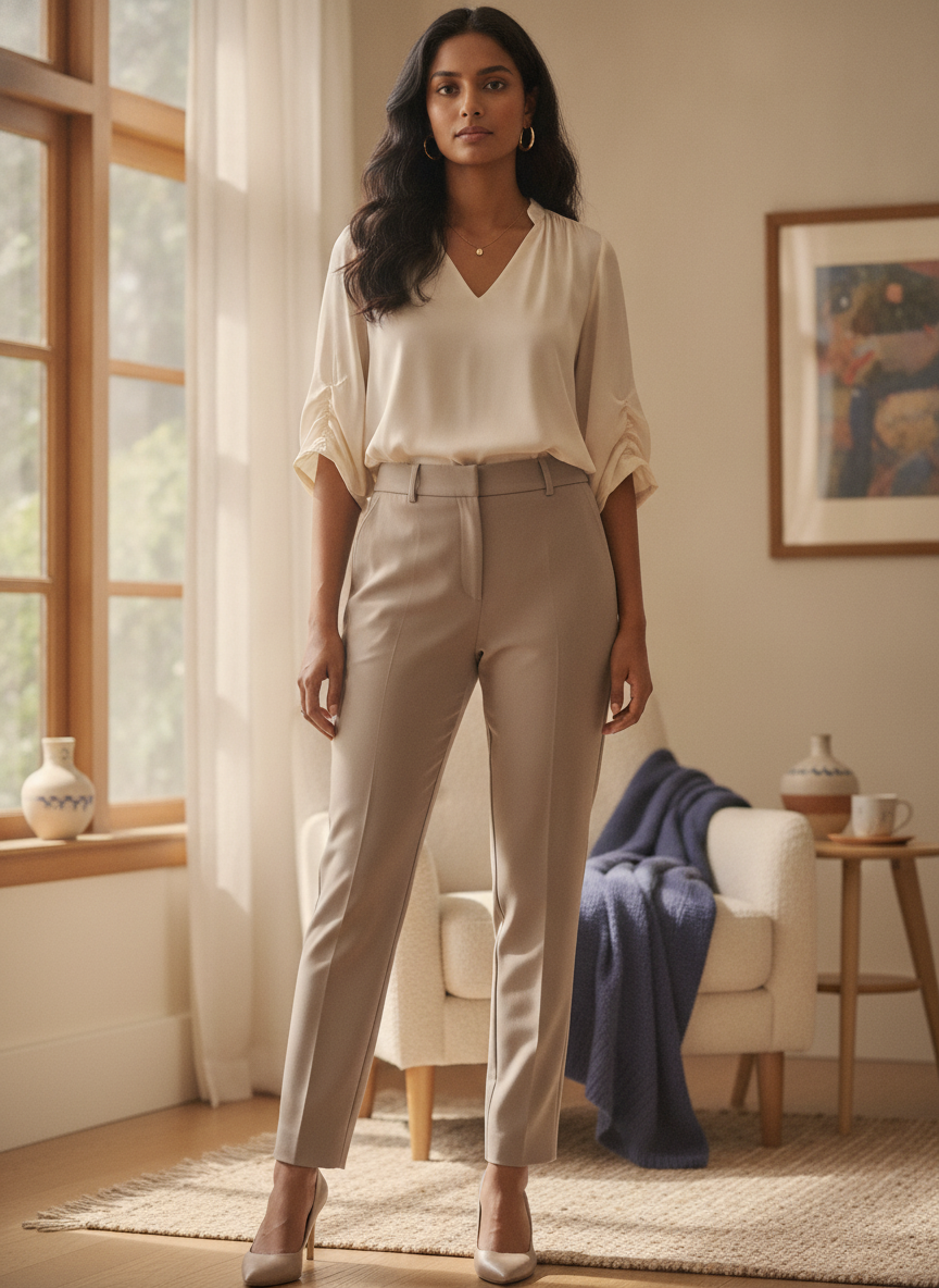 Women's Korean Straight Fit Formal Pants – Beige