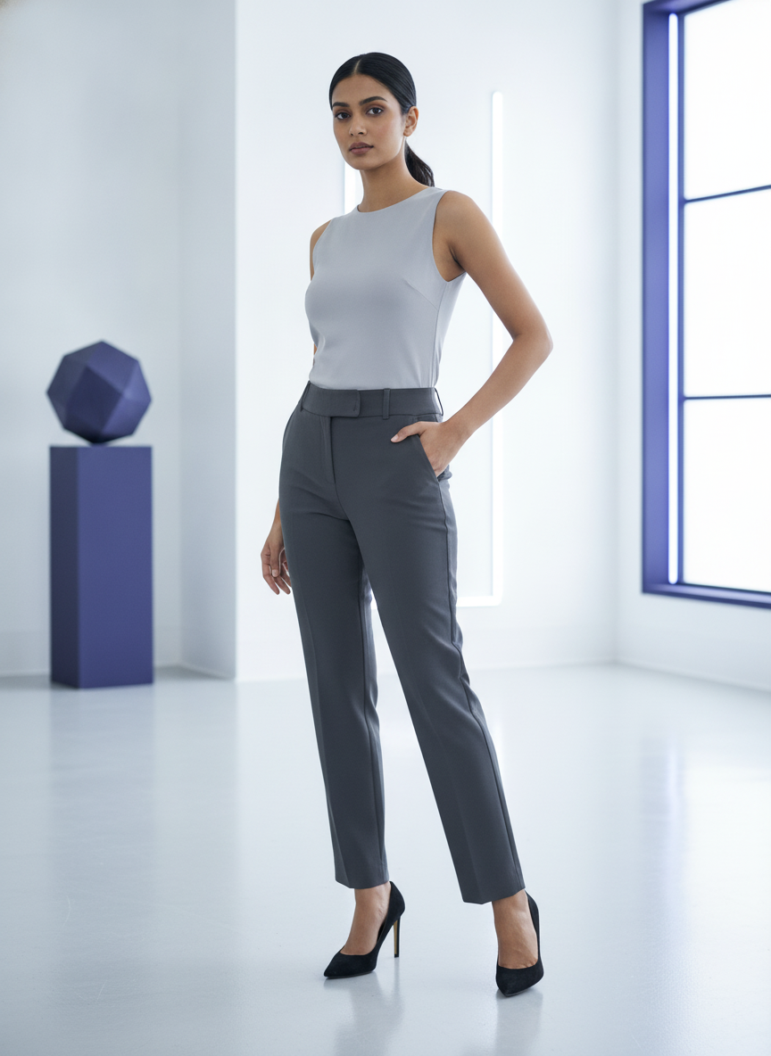 Women's Charcoal Grey Korean Slim Fit Pants