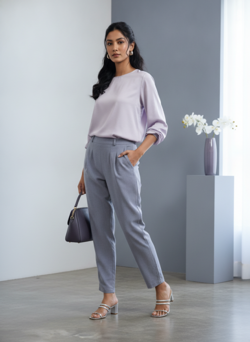 Women's Light Grey Korean Tapered Pants
